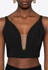 Elisabetta Franchi V-neck Crepe Cropped Top  Black TO00246E2_110