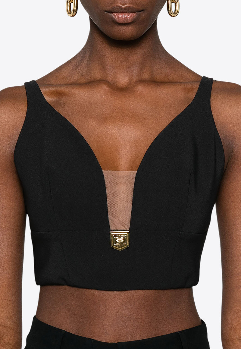 Elisabetta Franchi V-neck Crepe Cropped Top  Black TO00246E2_110