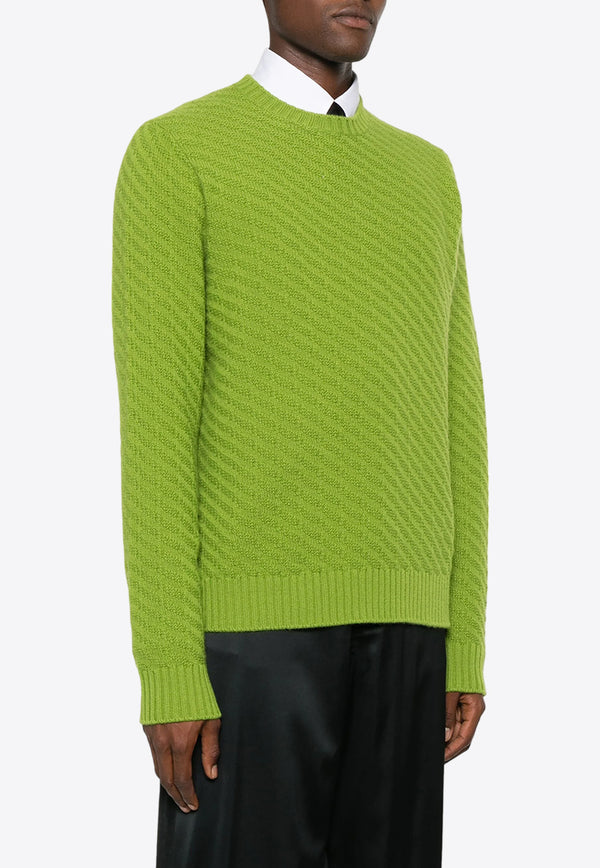 Prada Ribbed Knit Crewneck Sweater Green UMB890SOOO15TQ_F077G