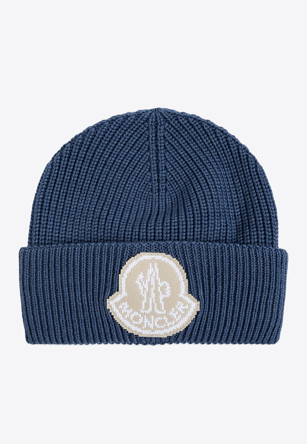 Moncler Logo Patch Wool Beanie Blue J20913B00019M1282_71G