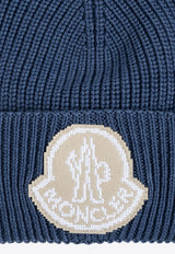 Moncler Logo Patch Wool Beanie Blue J20913B00019M1282_71G