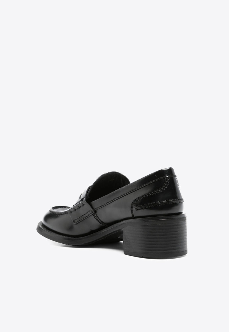 Miu Miu Brushed Leather Penny Loafers Black 5D276EF050055_F0002