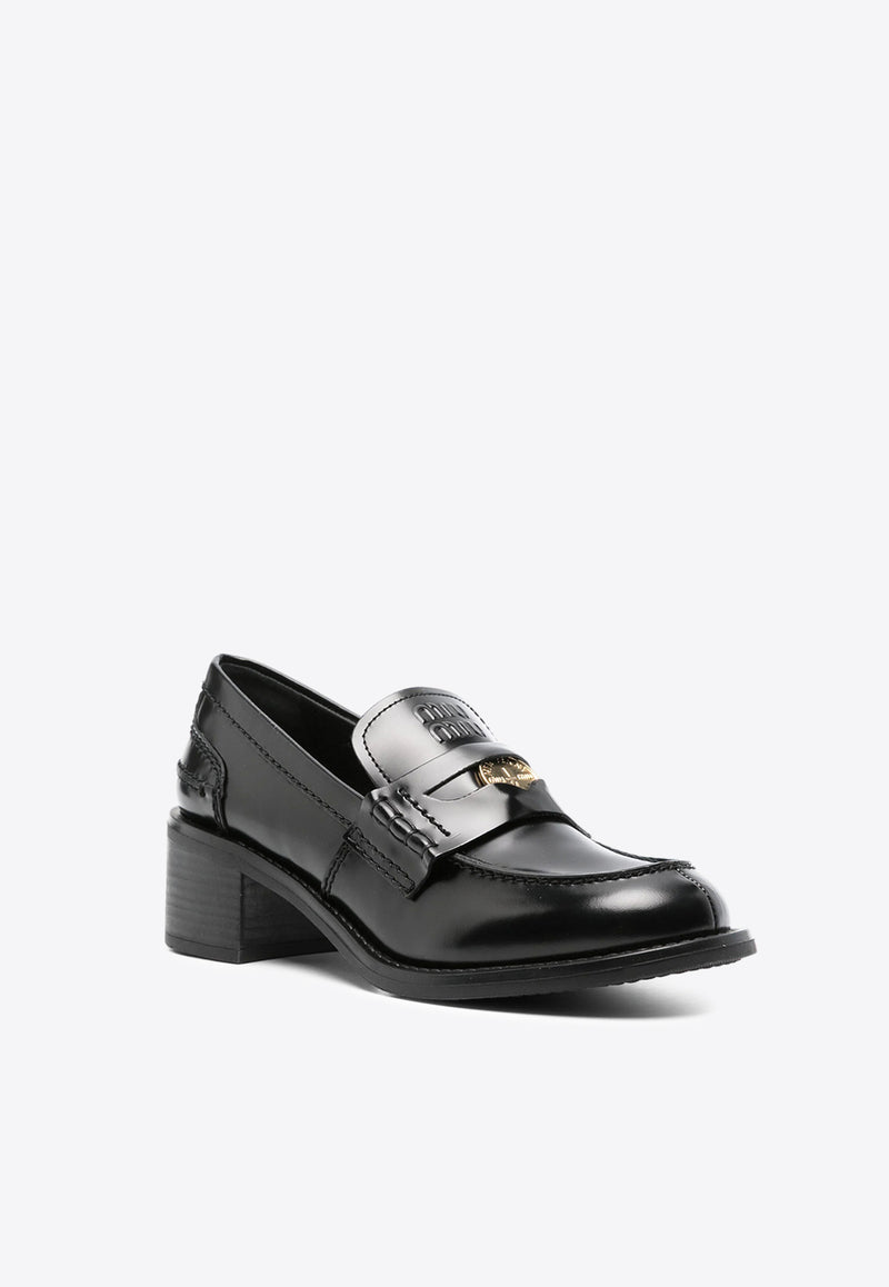 Miu Miu Brushed Leather Penny Loafers Black 5D276EF050055_F0002