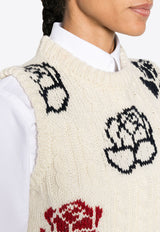 Thom Browne Rose Intarsia Knitted Sweater Vest White FKV201BY1506_100