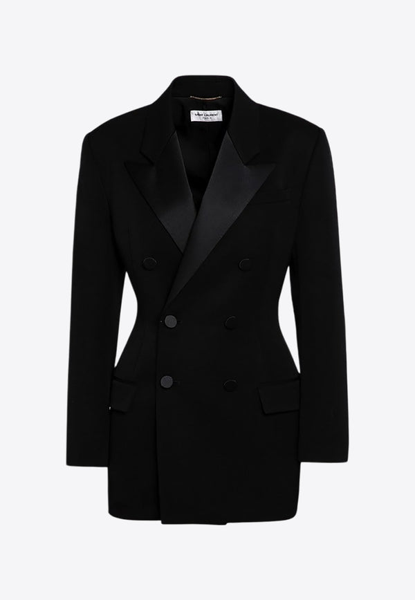 Saint Laurent Double-Breasted Wool Tuxedo Jacket Black 796879Y7E63/P_YSL-1000