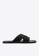 Salvatore Ferragamo Laurene Leather Flat Sandals Black 01G833 LAURENE 769514-BASE NERO RICAMO NERO