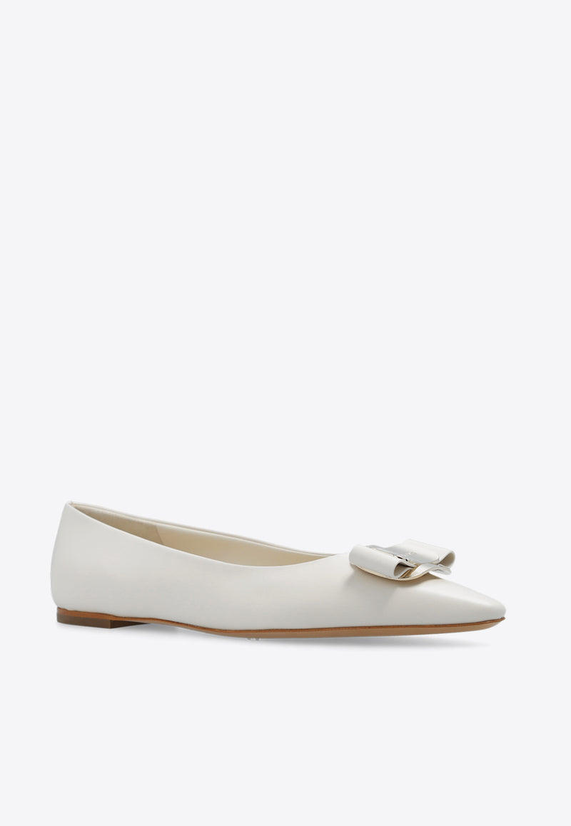 Salvatore Ferragamo Zea Vara Bow Ballet Flats in Nappa Leather Cream 01H585 ZEA 768695-MASCARPONE