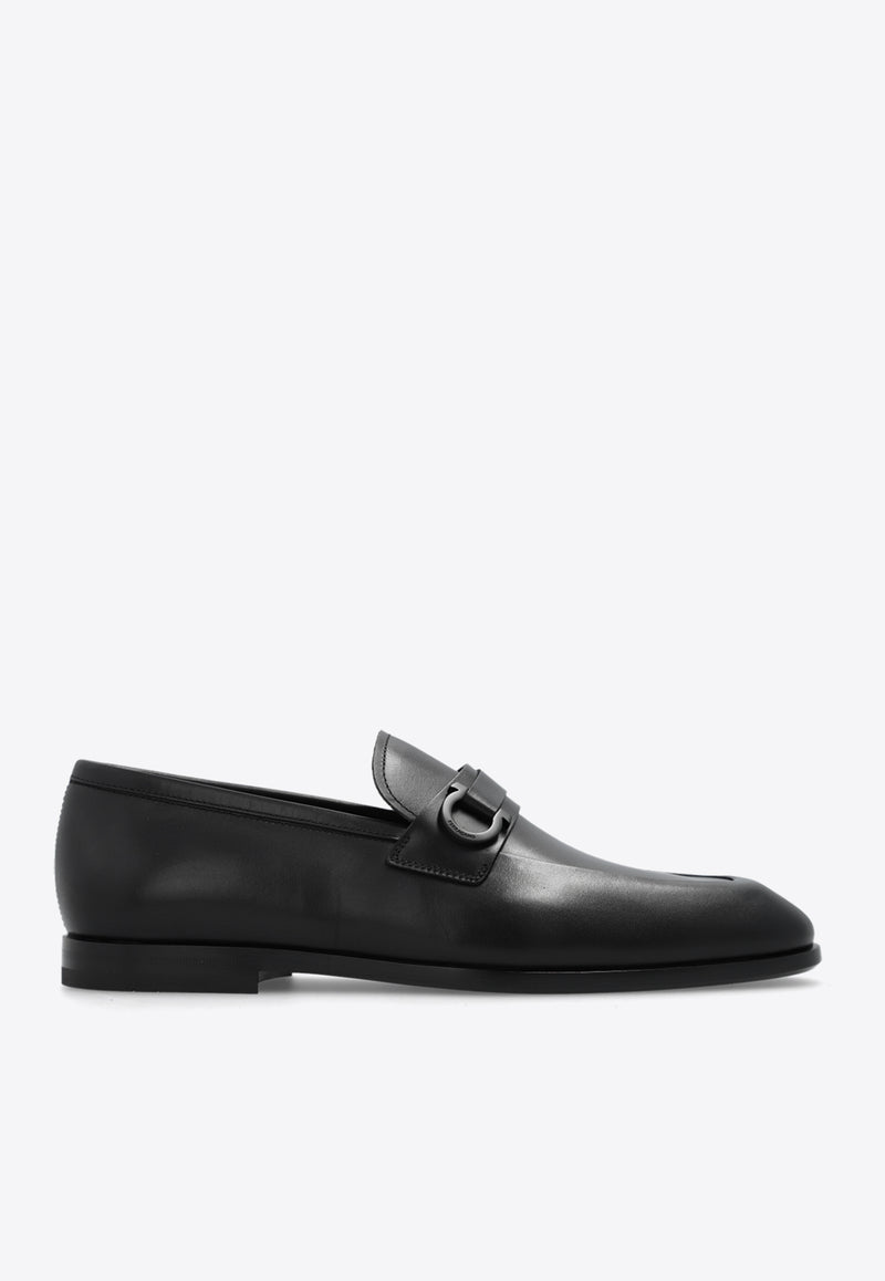 Salvatore Ferragamo Gancini Buckle Leather Loafers Black 021688 FLORIO 765785-NERO