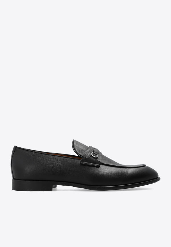 Salvatore Ferragamo Desio Textured Leather Loafers Black 022385 DESIO 768125-NERO