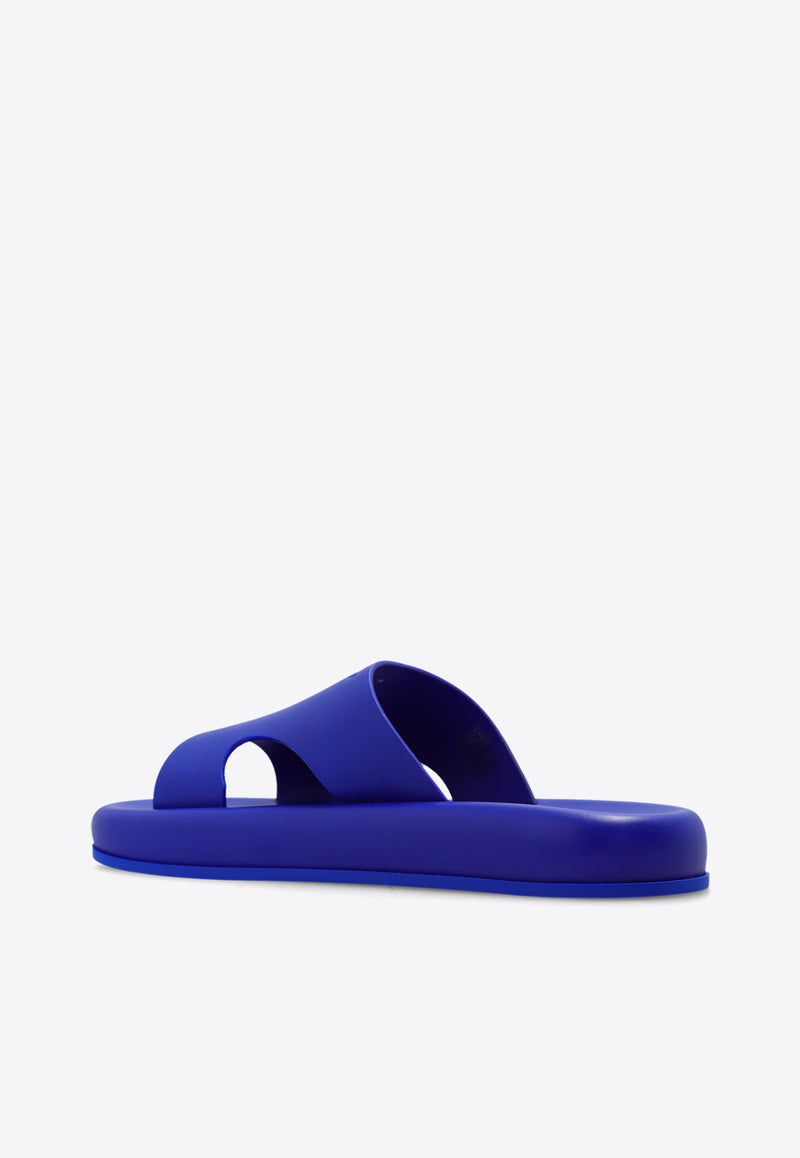 Salvatore Ferragamo Dolce Leather Flatform Slides Blue 022485 DOLCE 768332-LAPIS