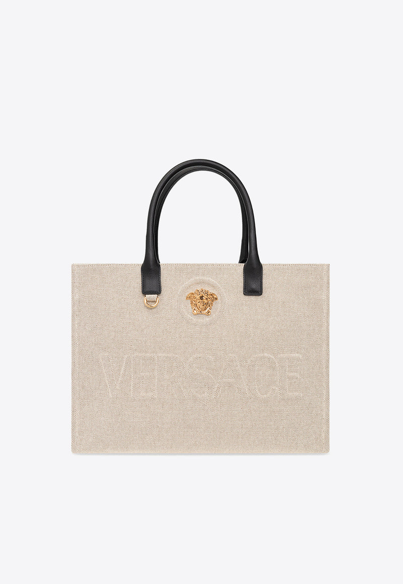 Versace Large La Medusa Canvas Tote Bag Beige 1004741 1A03494-2K86V