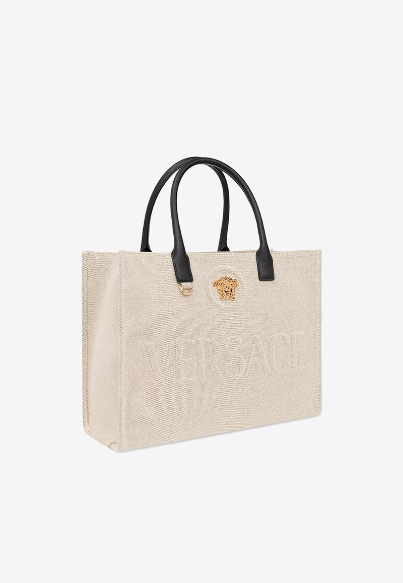 Versace Large La Medusa Canvas Tote Bag Beige 1004741 1A03494-2K86V