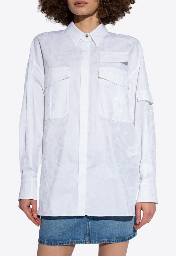 Versace Barocco Jacquard Long-Sleeved Shirt White 1013694 1A09630-1W000