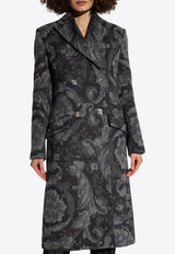 Versace Barocco Double-Breasted Wool Coat Gray 1013530 1A10074-1E510