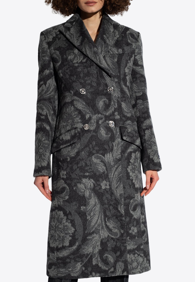 Versace Barocco Double-Breasted Wool Coat Gray 1013530 1A10074-1E510