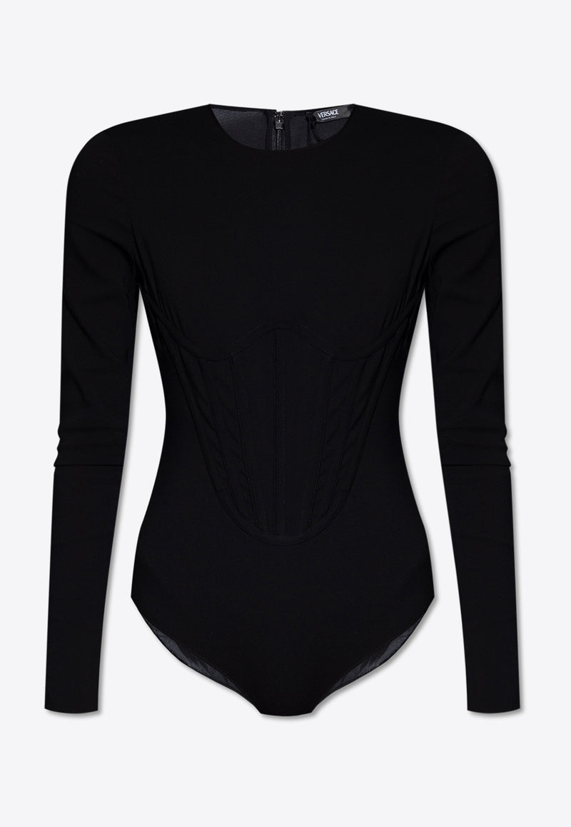 Versace Long-Sleeved Crepe Bodysuit Black 1013702 1A00523-1B000