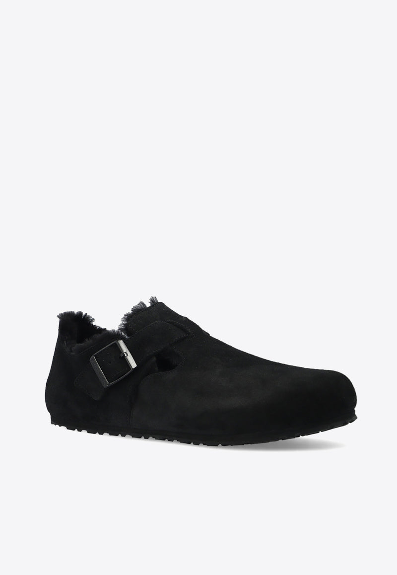 Birkenstock London Shearling Suede Loafers Black 1014960 0-SHEARLING BLACK