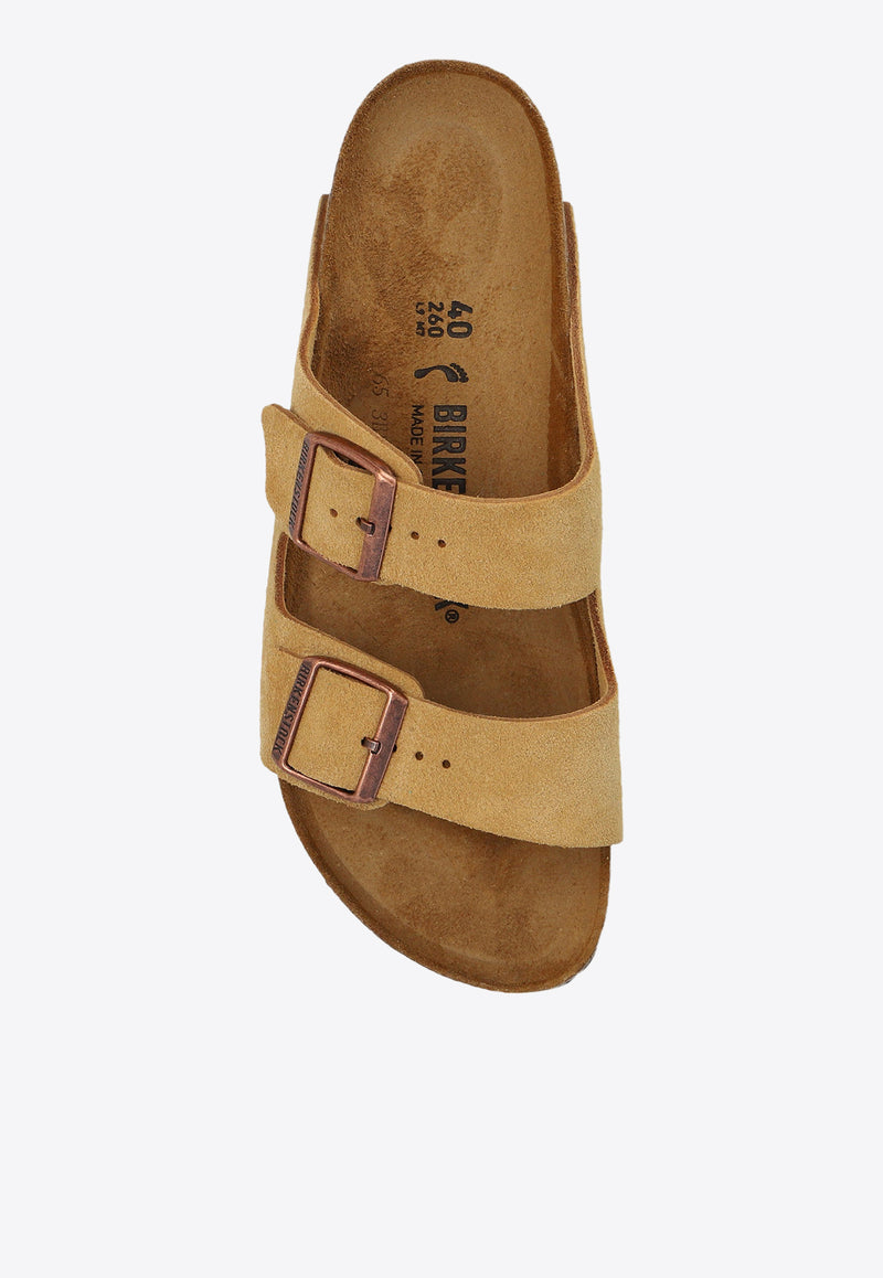 Birkenstock Arizona Double-Buckle Suede Slides Beige 1026190 0-LATTE CREAM