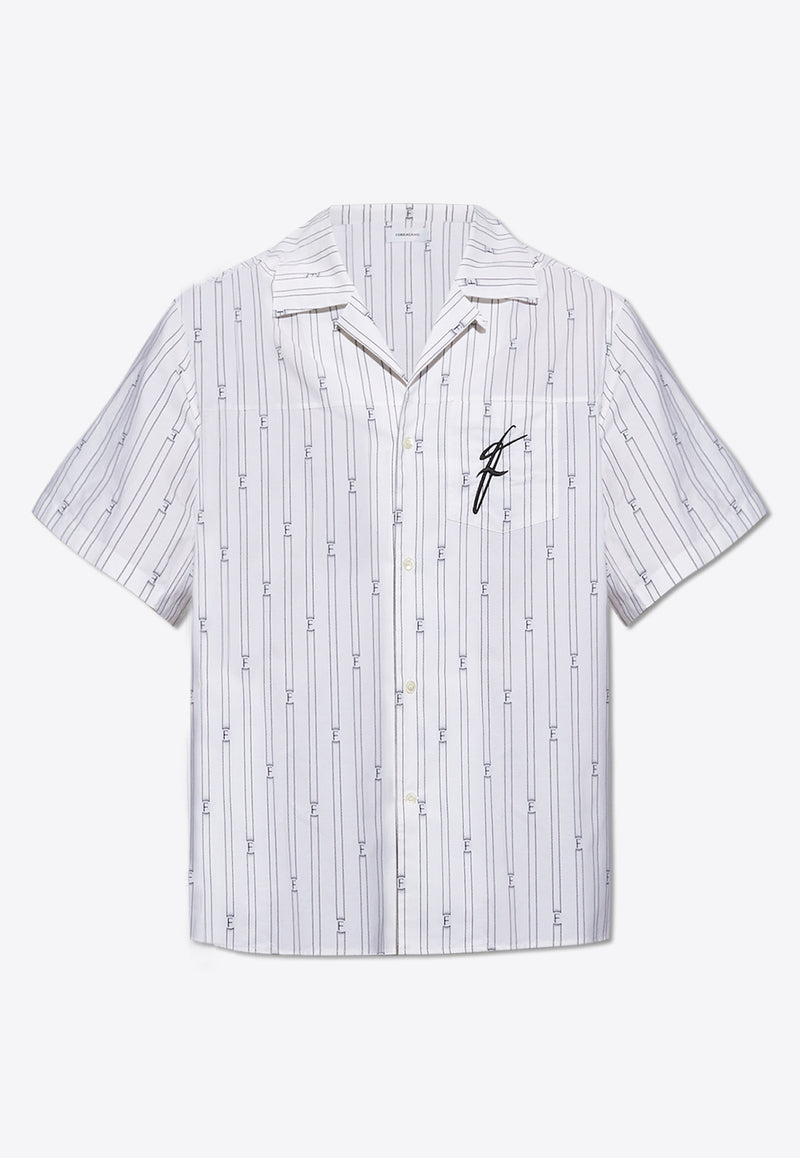 Salvatore Ferragamo All-Over Logo Print Short-Sleeved Shirt White 143806 D 770864-OPTIC WHITE NERO