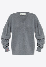 Tory Burch Essential V-neck Wool Sweater Gray 154349 0-025