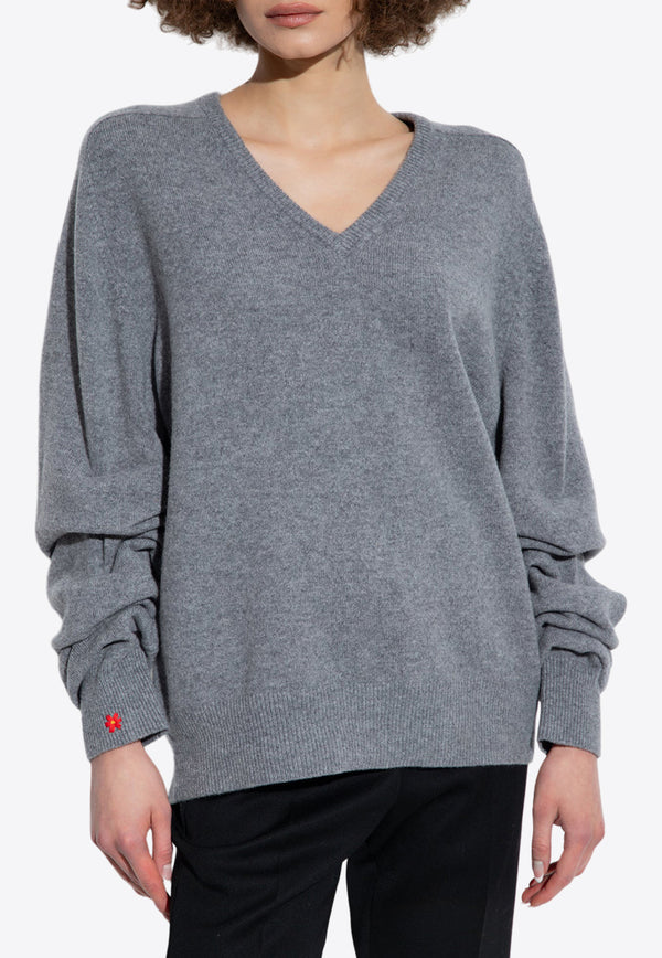 Tory Burch Essential V-neck Wool Sweater Gray 154349 0-025