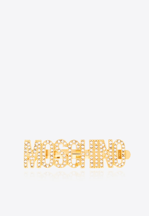 Moschino Logo Lettering Hair Clip with Rhinestones Gold 24171 A9152 8434-1606