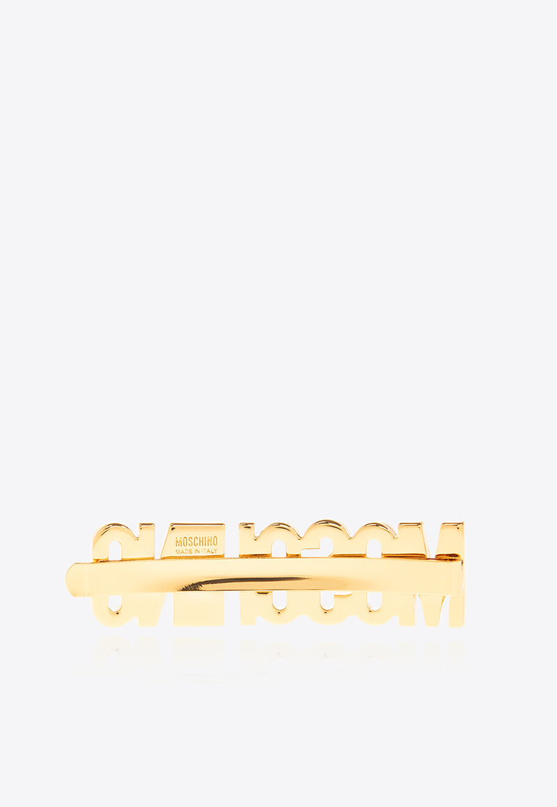 Moschino Logo Lettering Hair Clip with Rhinestones Gold 24171 A9152 8434-1606