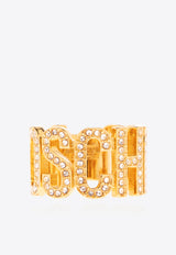 Moschino Rhinestone Embellished Logo Ring Gold 24171 A9150 8435-1606