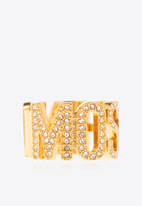 Moschino Rhinestone Embellished Logo Ring Gold 24171 A9150 8435-1606