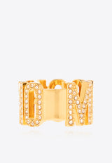 Moschino Rhinestone Embellished Logo Ring Gold 24171 A9150 8435-1606