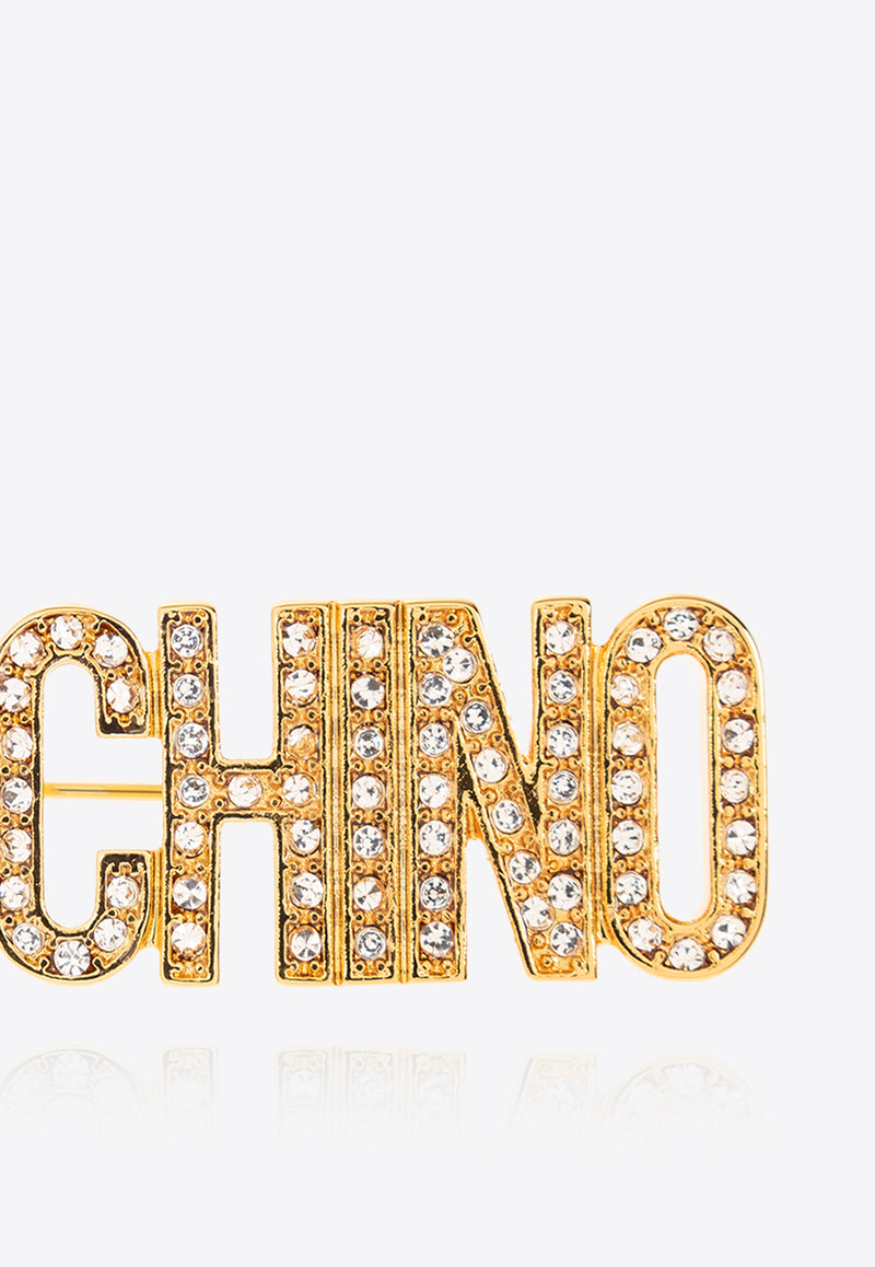 Moschino Crystal Embellished Logo Lettering Brooch Gold 24171 A9151 8434-1606