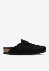 Birkenstock Boston VL Shearling Suede Mules Black 259881 F-BLACK