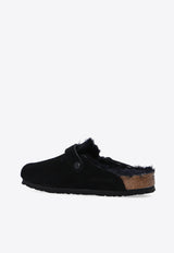 Birkenstock Boston VL Shearling Suede Mules Black 259881 F-BLACK