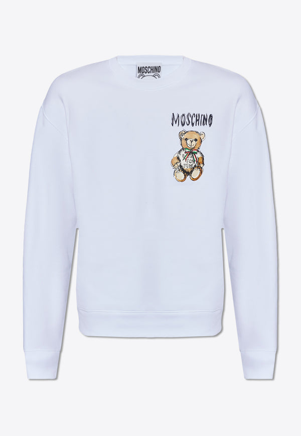 Moschino Signature Teddy Bear Logo Sweatshirt White 241ZZ V1715 0228-1001