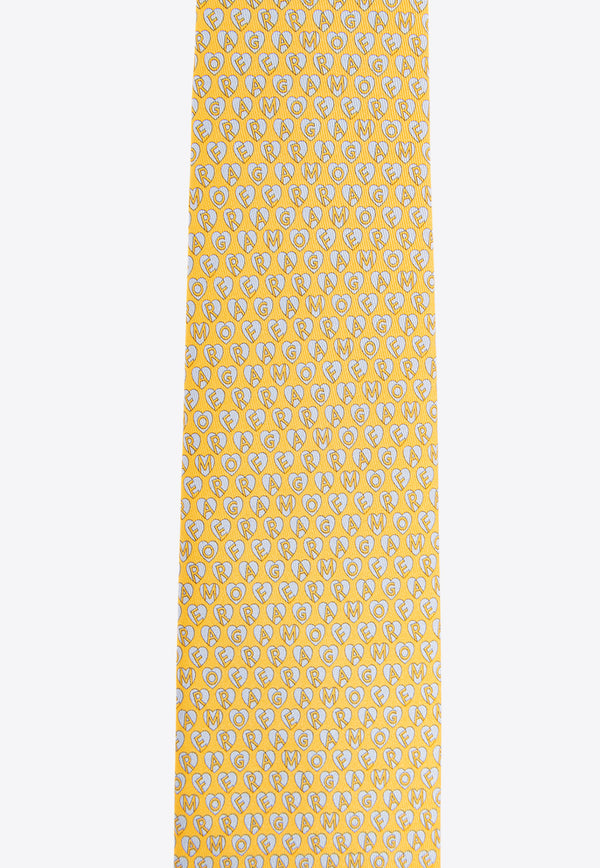 Salvatore Ferragamo Stamp Print Silk Tie Yellow 350940 4-TIMBRO 768365-F GIALLO