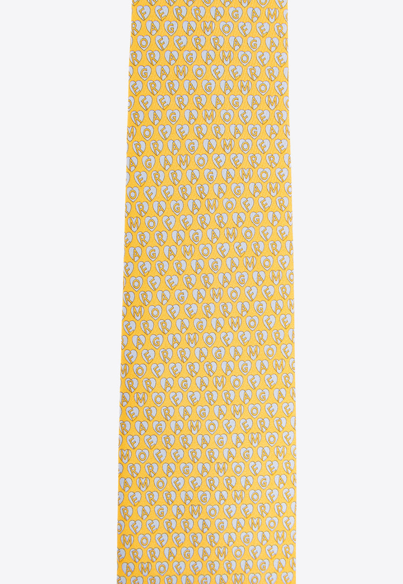 Salvatore Ferragamo Stamp Print Silk Tie Yellow 350940 4-TIMBRO 768365-F GIALLO