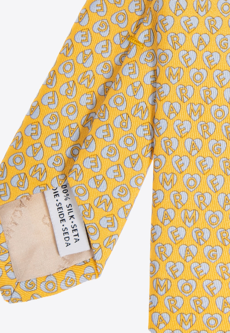 Salvatore Ferragamo Stamp Print Silk Tie Yellow 350940 4-TIMBRO 768365-F GIALLO