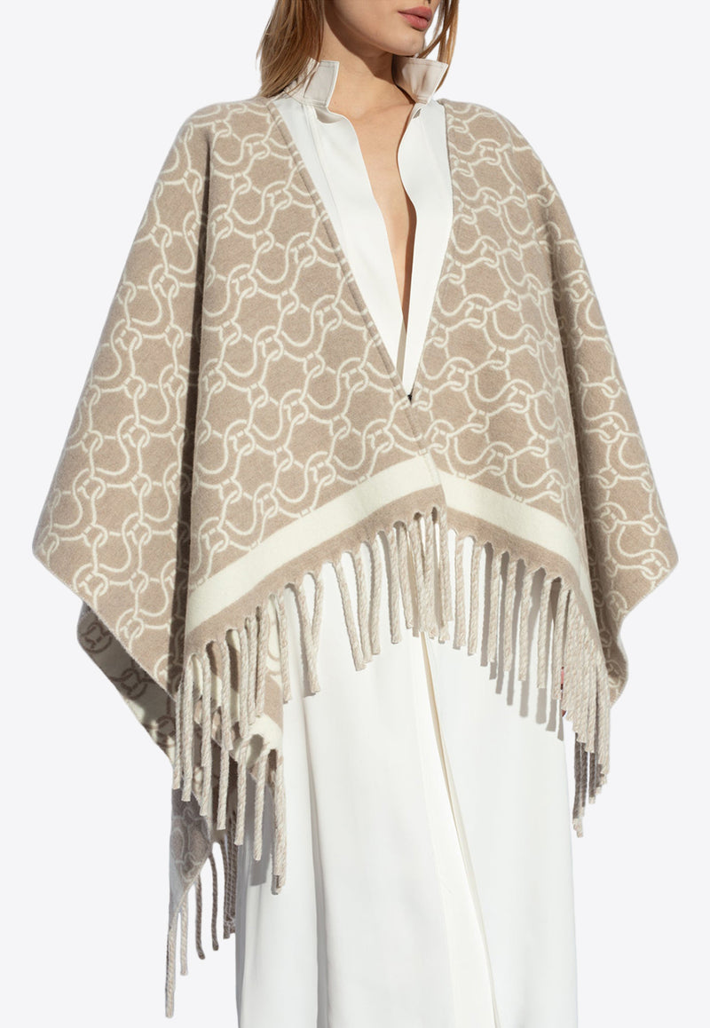 Salvatore Ferragamo Monogram Jacquard Wool Poncho Beige 320797 CAPE WAVEGAN 770244-BEIGE IVORY