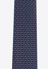 Salvatore Ferragamo All-Over Pattern Silk Tie Navy  350958 4-TAVOLO 769695-F NAVY