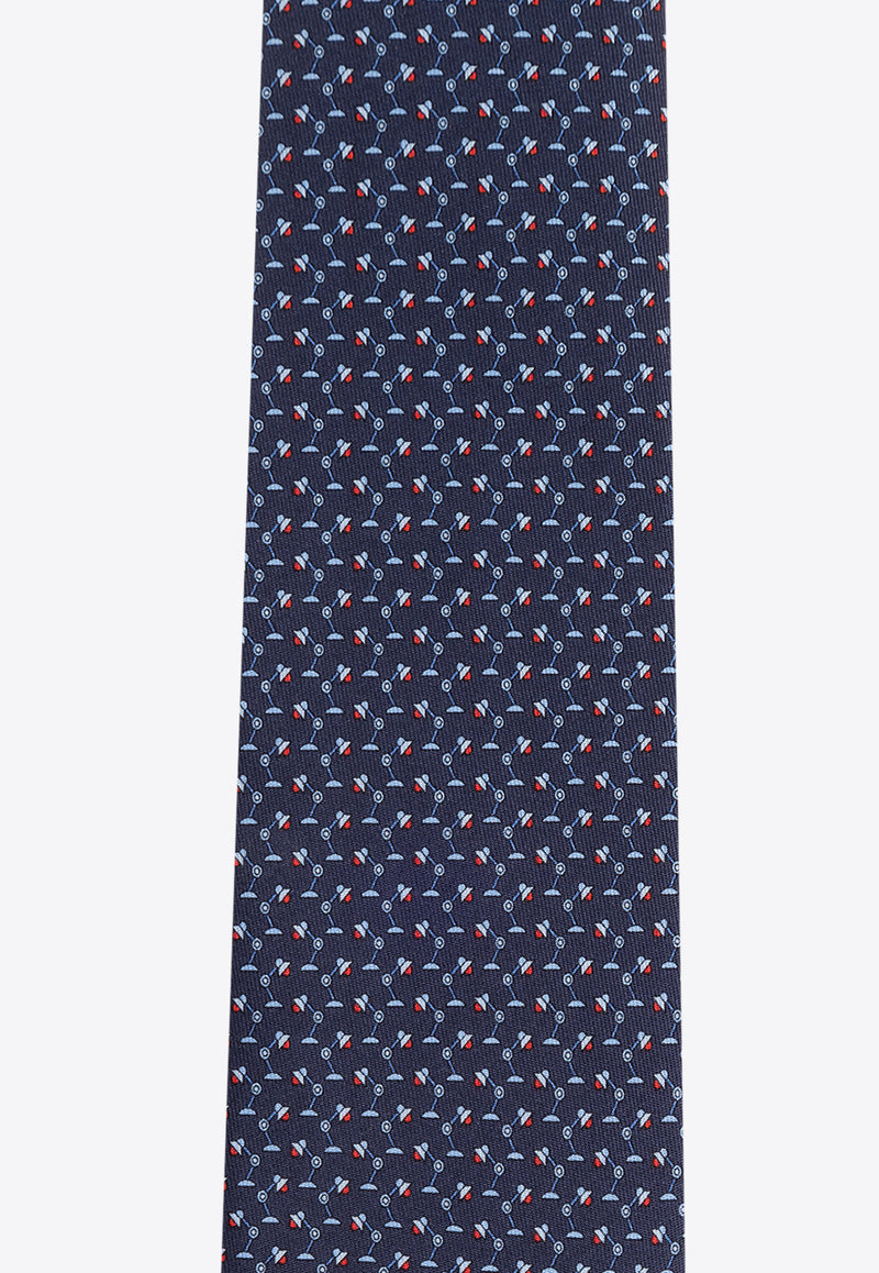 Salvatore Ferragamo All-Over Pattern Silk Tie Navy  350958 4-TAVOLO 769695-F NAVY