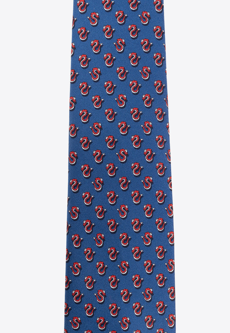 Salvatore Ferragamo All-Over Pattern Silk Tie Navy  350957 4 TRAGO 769680-F BLU SCURO