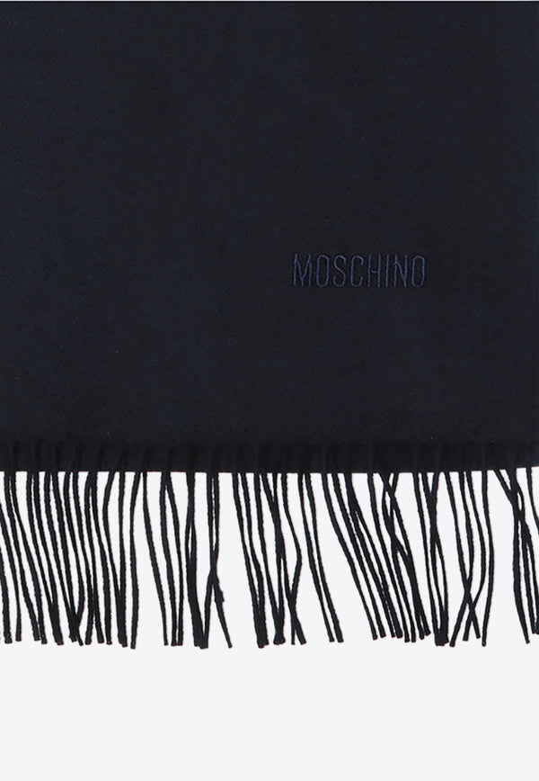 Moschino Merino Wool Fringed Scarf Navy 50092 M5165-013