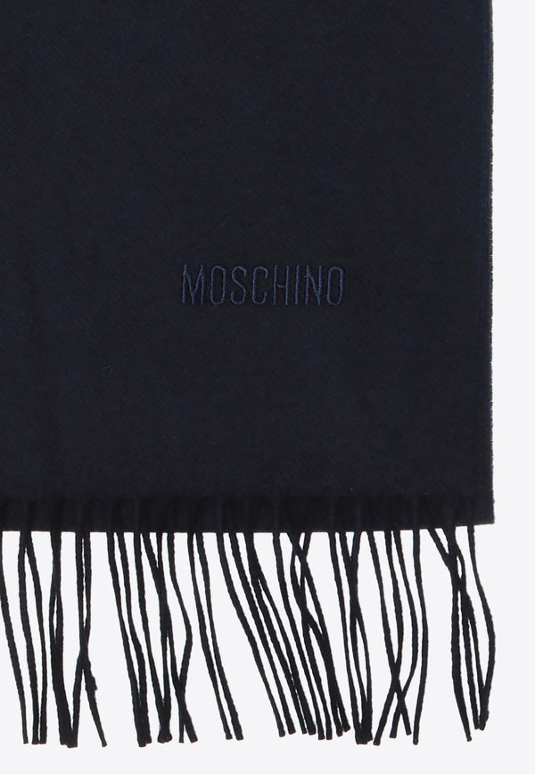 Moschino Merino Wool Fringed Scarf Navy 50092 M5165-013