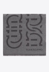 Salvatore Ferragamo Logo Pattern Wool Scarf Gray 520103 SR CHAINS 770218-GREY CHARCOAL