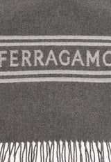 Salvatore Ferragamo Logo Pattern Wool Scarf Gray 520106 SR BANDFERR 770209-GREY WHITE