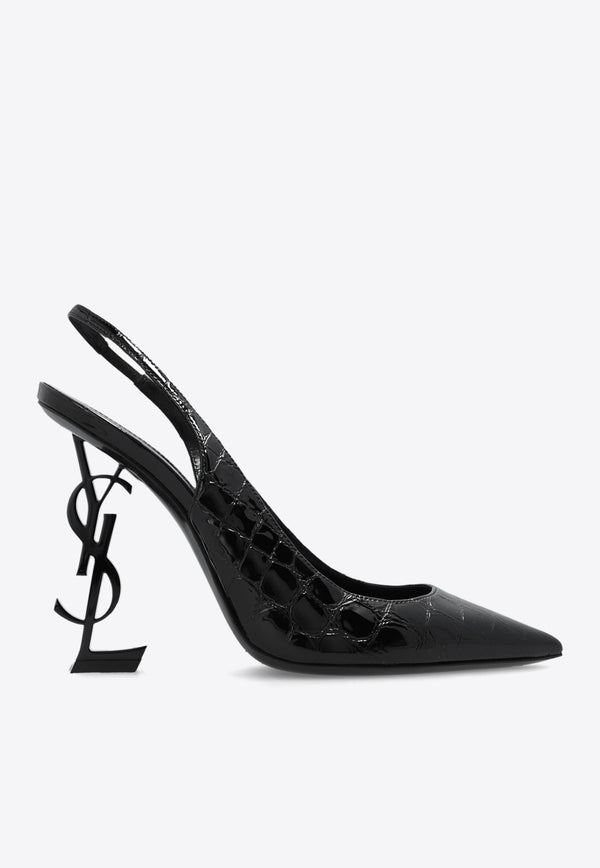 Saint Laurent Opyum 90 Croc-Embossed Leather Slingback Pumps Black 630107 AACST-1000