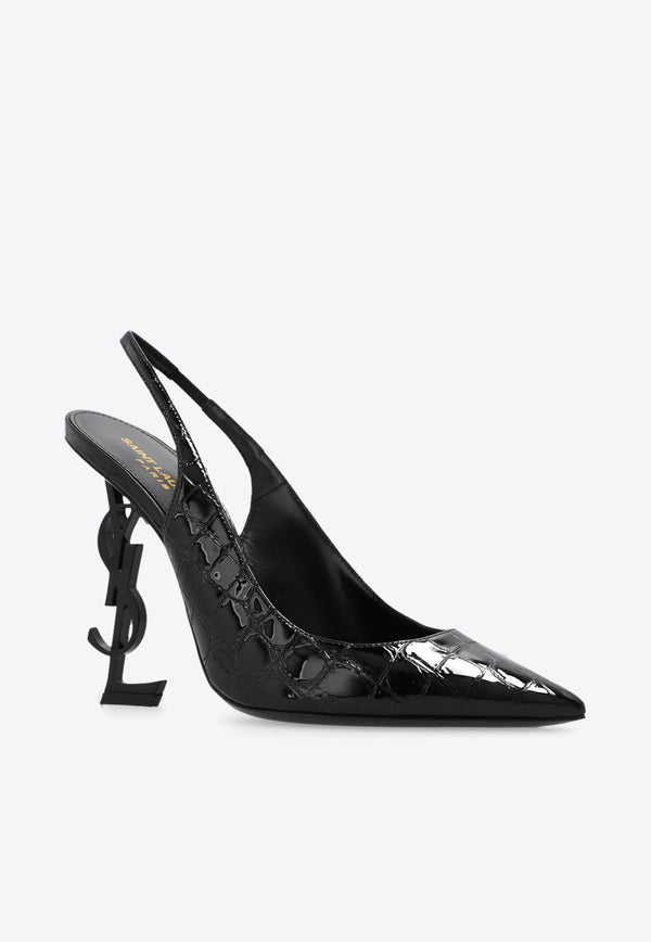 Saint Laurent Opyum 90 Croc-Embossed Leather Slingback Pumps Black 630107 AACST-1000