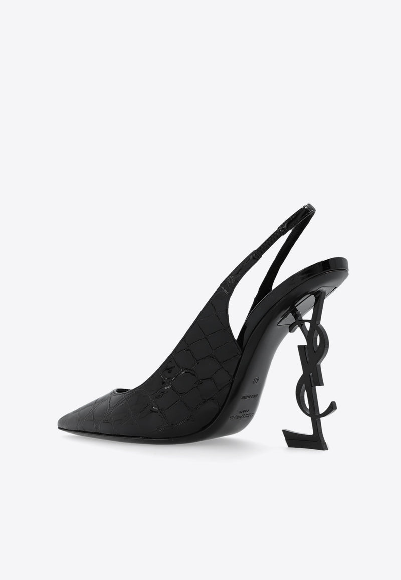 Saint Laurent Opyum 90 Croc-Embossed Leather Slingback Pumps Black 630107 AACST-1000