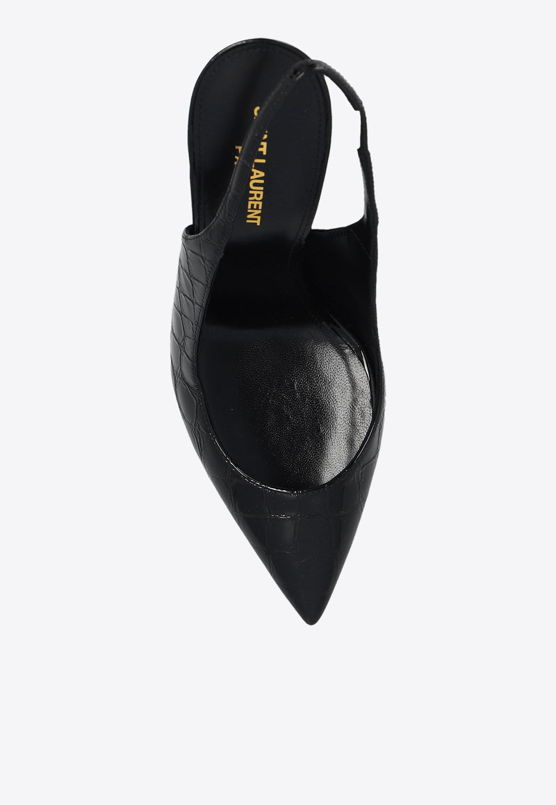 Saint Laurent Opyum 90 Croc-Embossed Leather Slingback Pumps Black 630107 AACST-1000