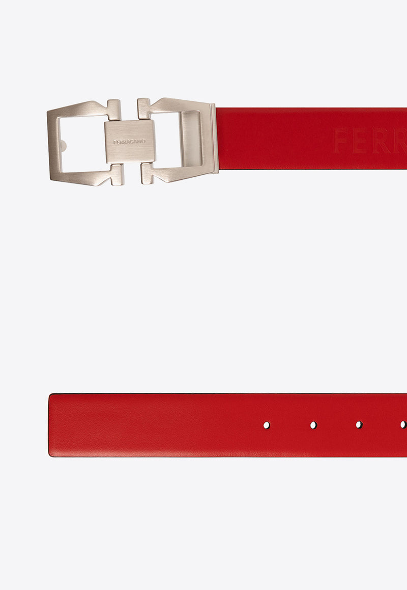 Salvatore Ferragamo Gancini-Buckle Reversible Leather Belt Red 670327 ADJUSTABLE 771041-FLAME RED